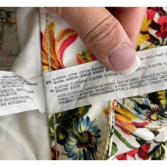Zara Z195 Basic Denim Jeans 6 Ankle Skinny Tropical Floral All Over Print - Picture 6 of 8